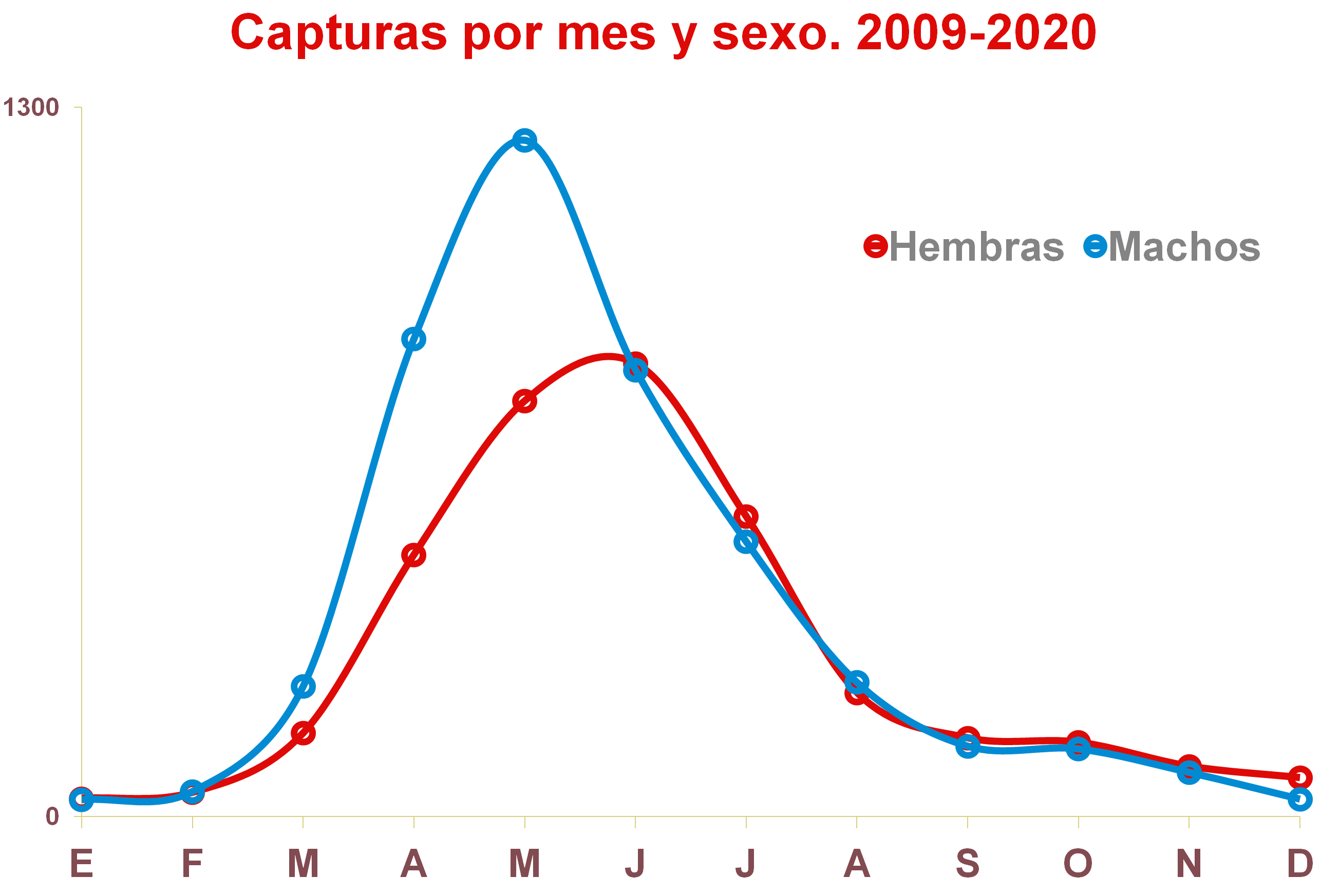 Capturas por sexo a lo largo del año
